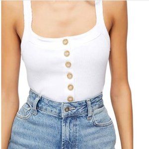 Free People Button Down Tank, White, Size M